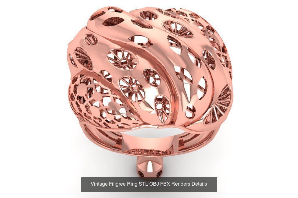 207 Vintage Filigree Rings STL OBJ FBX Render Details Collection _73