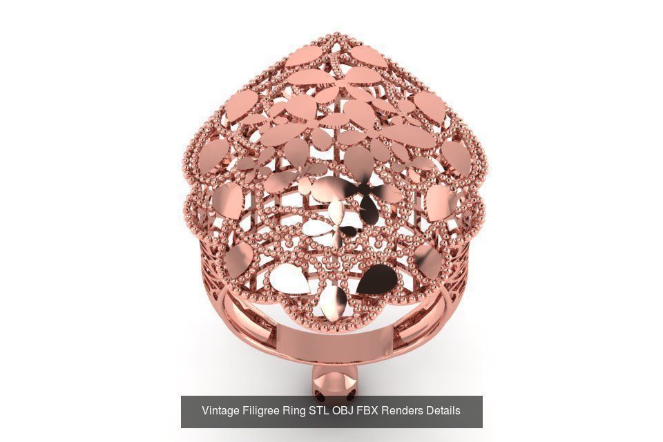 207 Vintage Filigree Rings STL OBJ FBX Render Details Collection _119