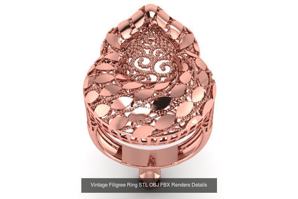 207 Vintage Filigree Rings STL OBJ FBX Render Details Collection _118