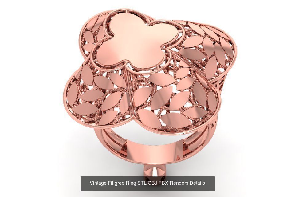 207 Vintage Filigree Rings STL OBJ FBX Render Details Collection _64
