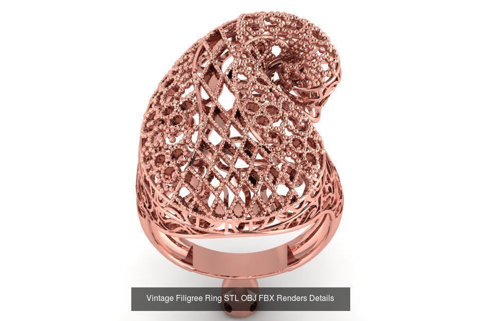 207 Vintage Filigree Rings STL OBJ FBX Render Details Collection _132