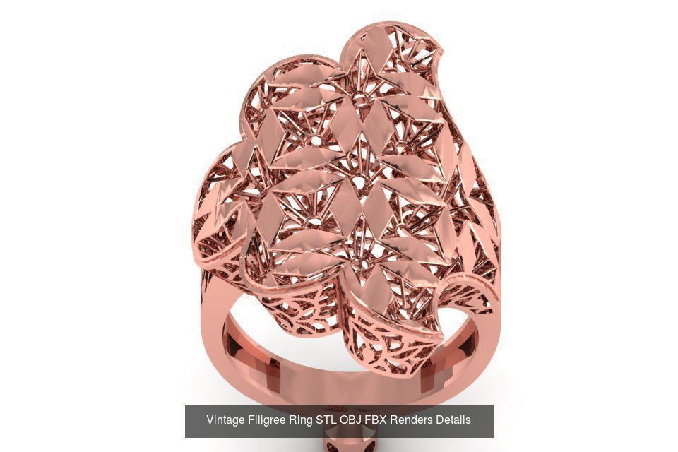 207 Vintage Filigree Rings STL OBJ FBX Render Details Collection _128