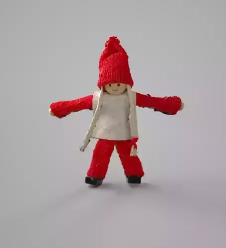 Wooden Decorative Doll Figure 3 Low-poly 3D model