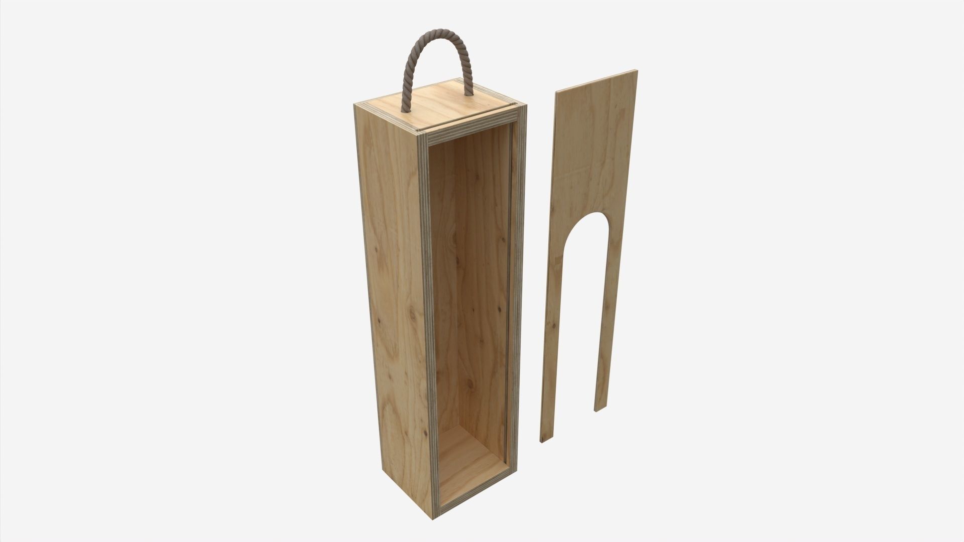 Wooden box for wine bottle with handle 3D model_4