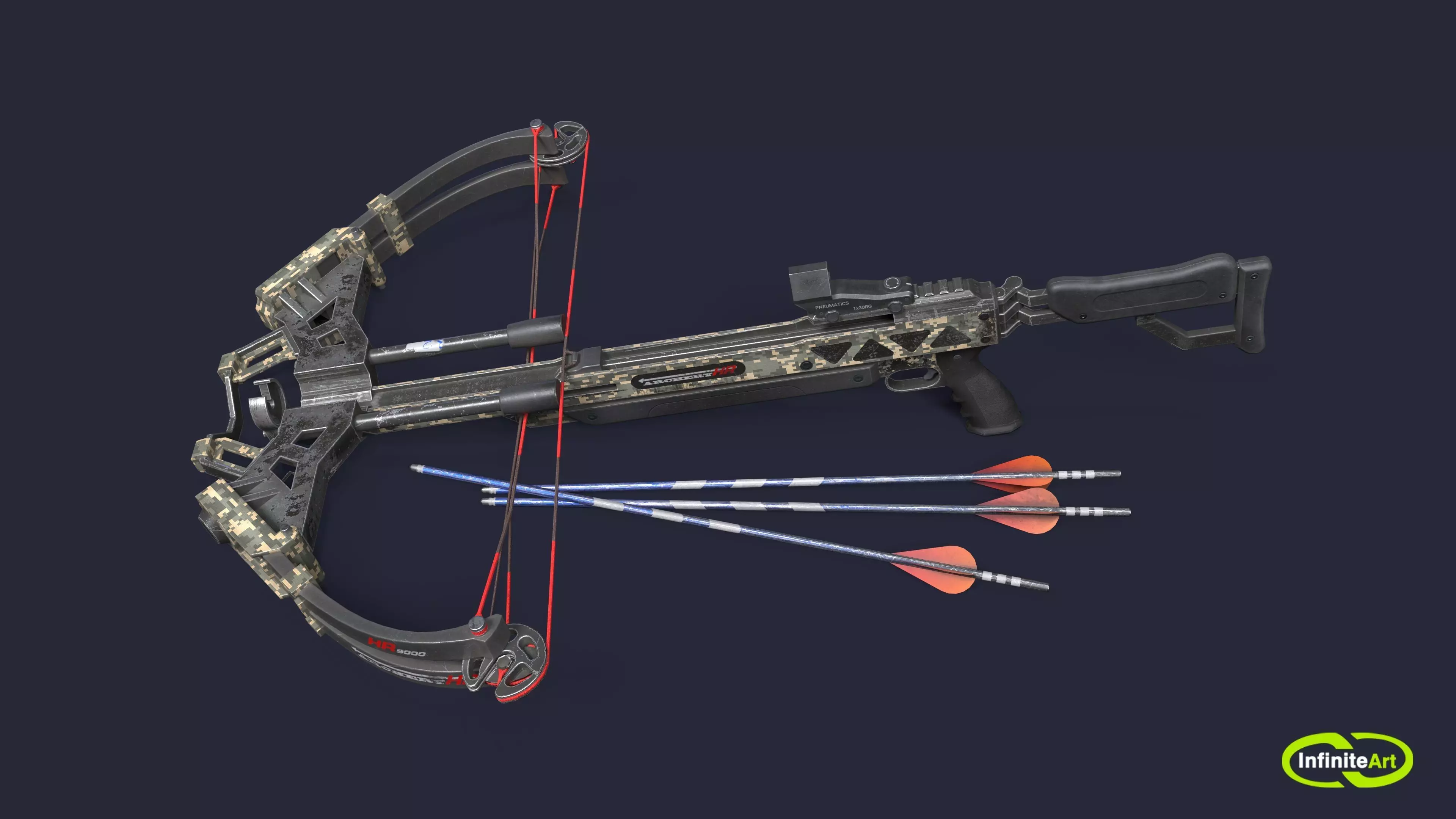 Crossbow and arrows Low-poly 3D model_0