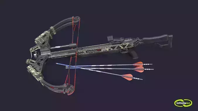 Crossbow and arrows Low-poly 3D model