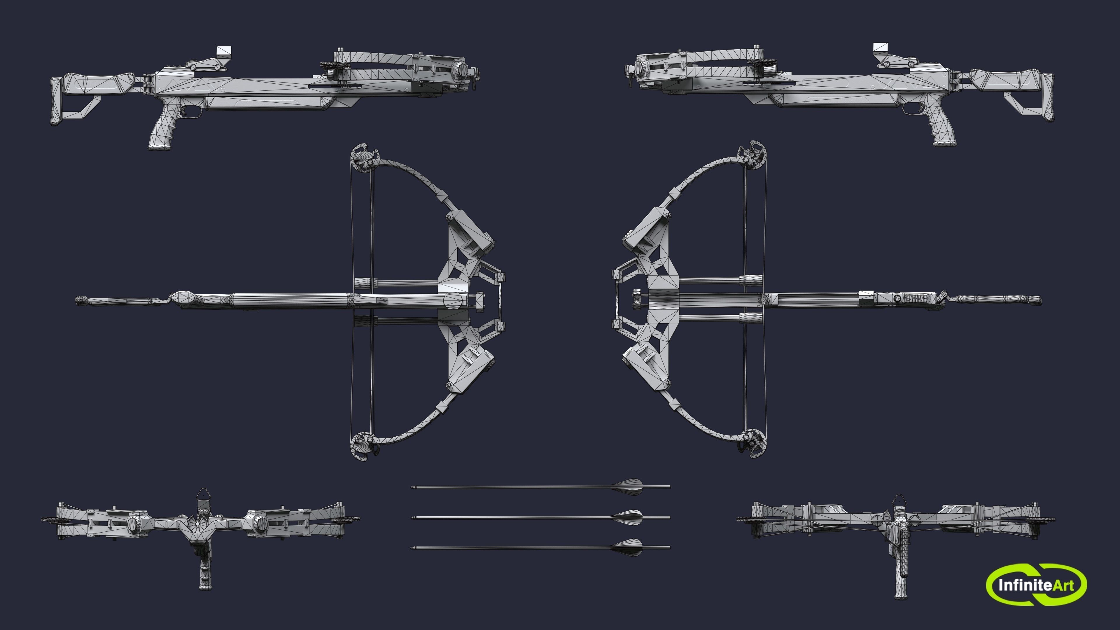 Crossbow and arrows Low-poly 3D model_6