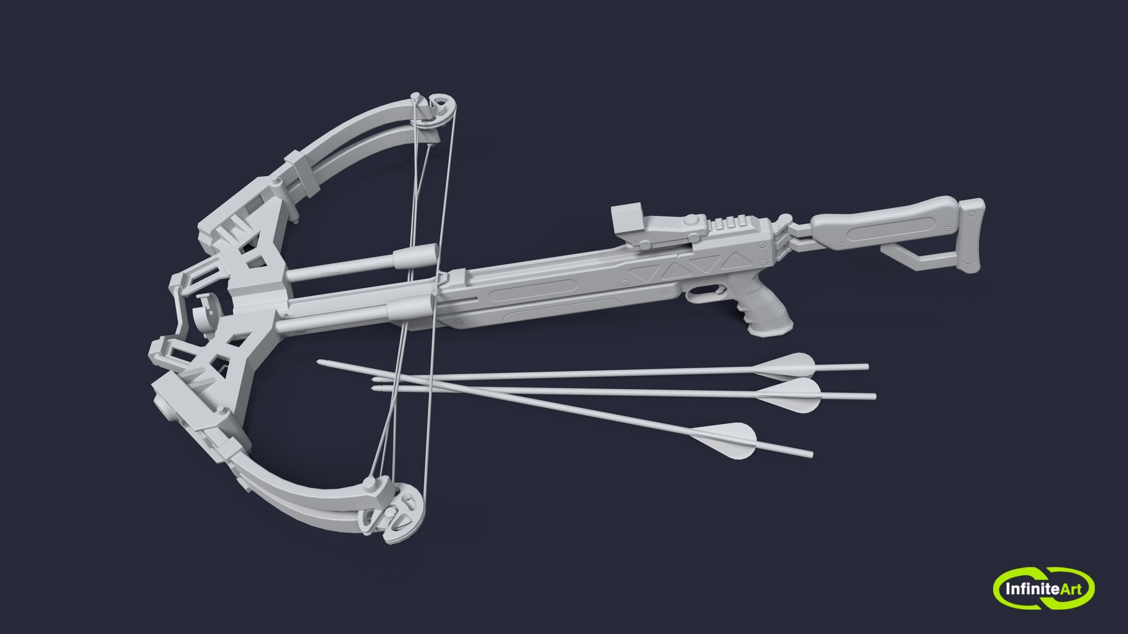 Crossbow and arrows Low-poly 3D model_2
