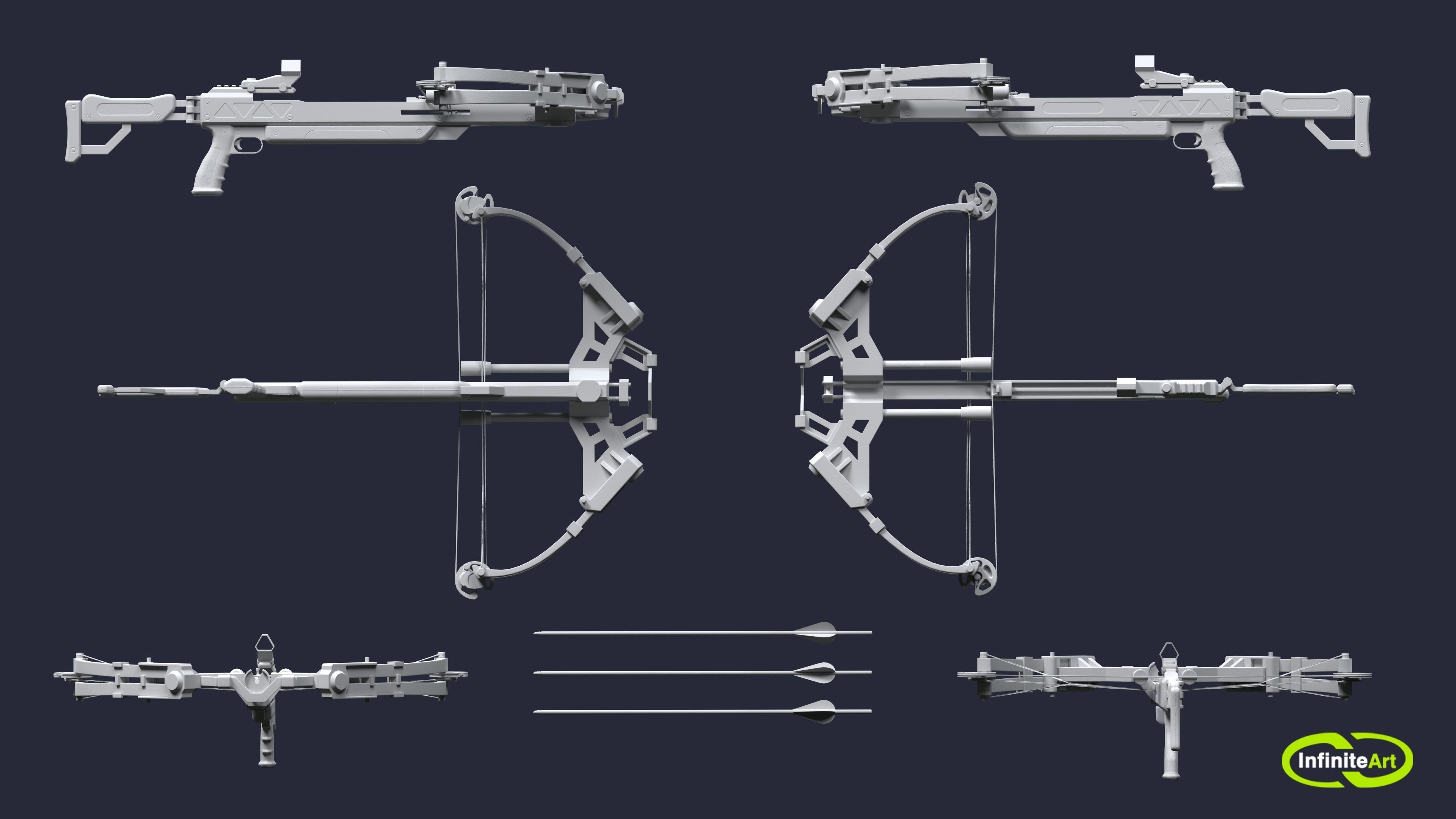 Crossbow and arrows Low-poly 3D model_5