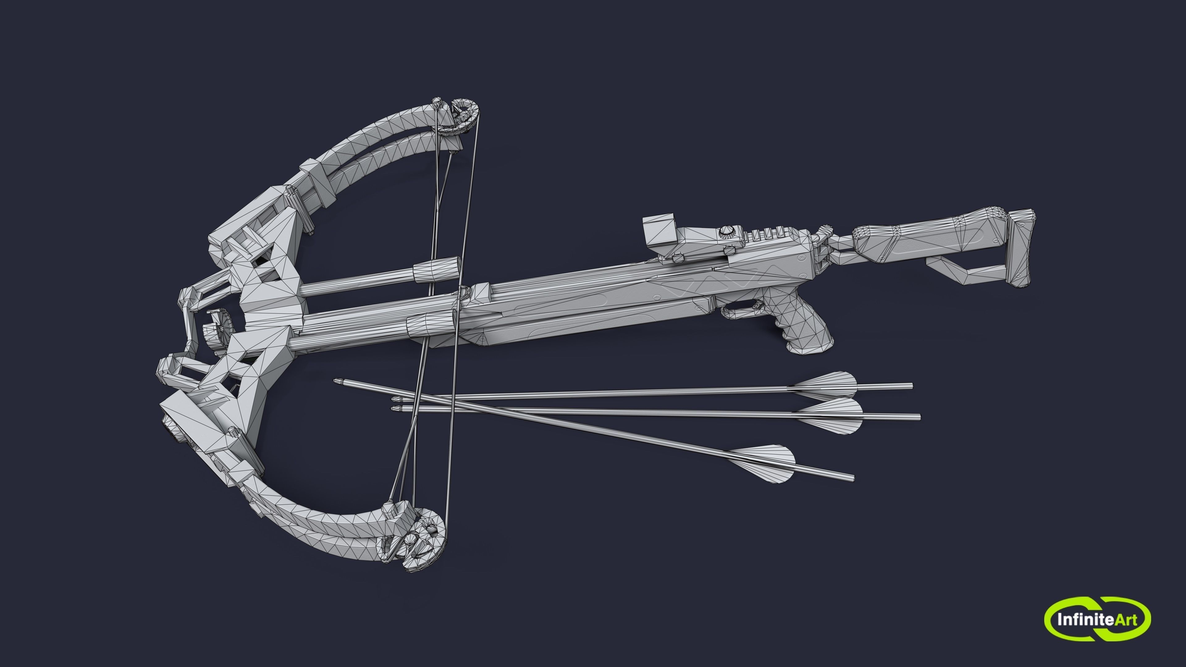 Crossbow and arrows Low-poly 3D model_3