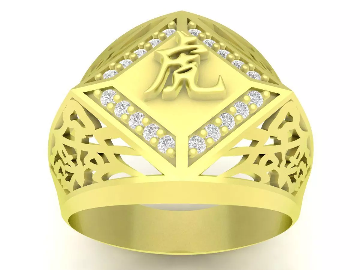 Luxury Chinese Tiger Character Mens Ring 3D Jewelry Model 3753 3D print model