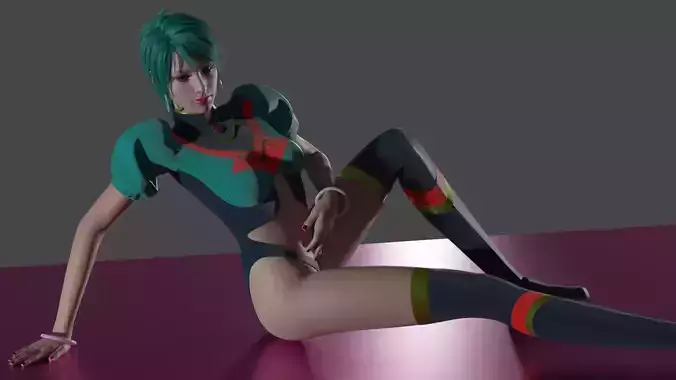 Angle girl kneeling Low-poly 3D model