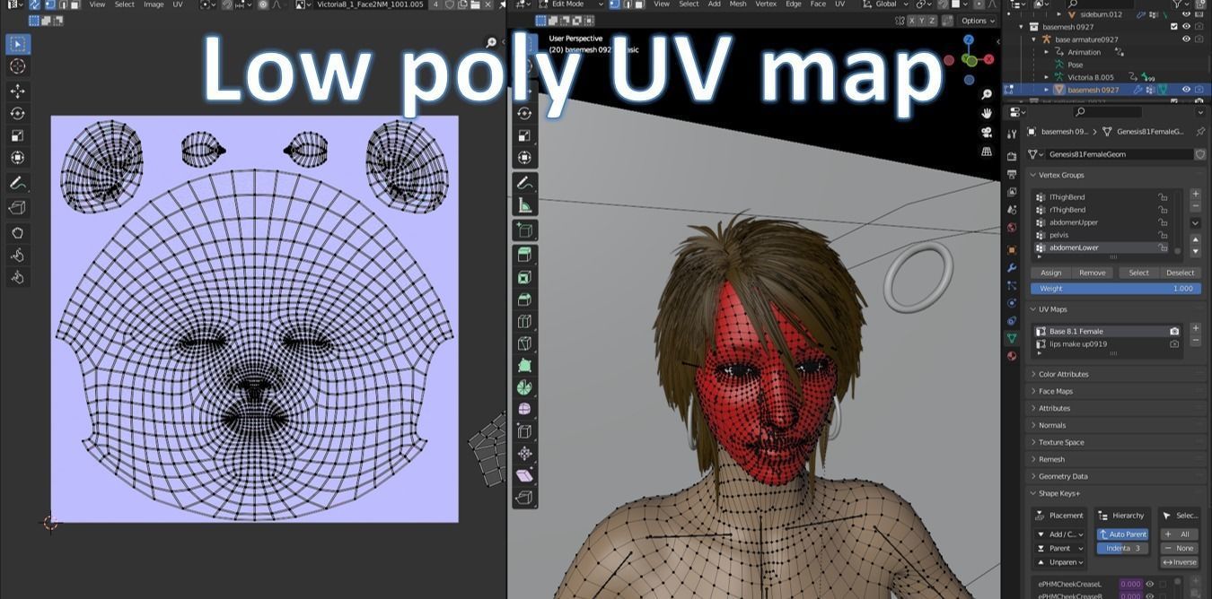 Angle girl kneeling Low-poly 3D model_11