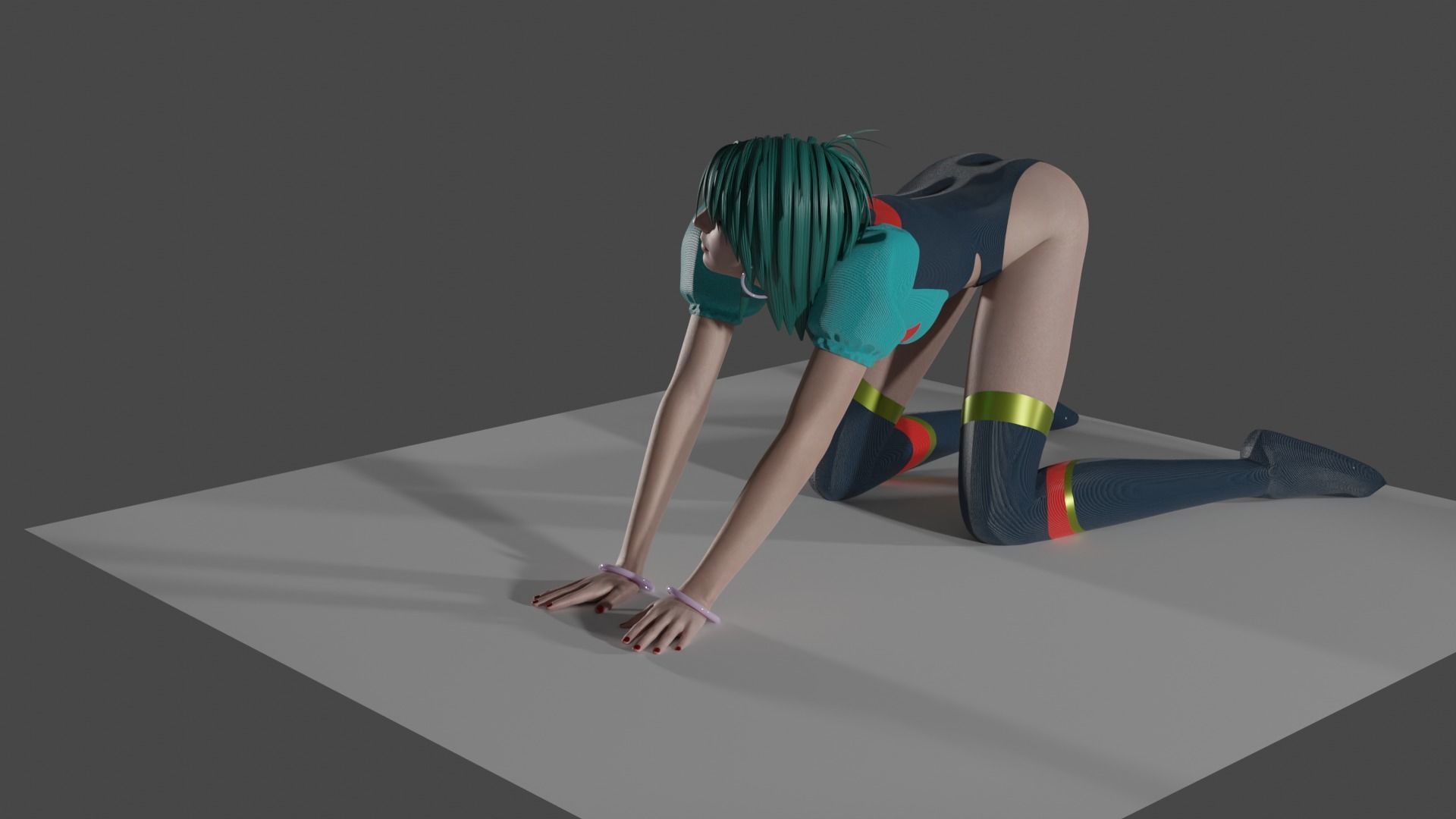 Angle girl kneeling Low-poly 3D model_1
