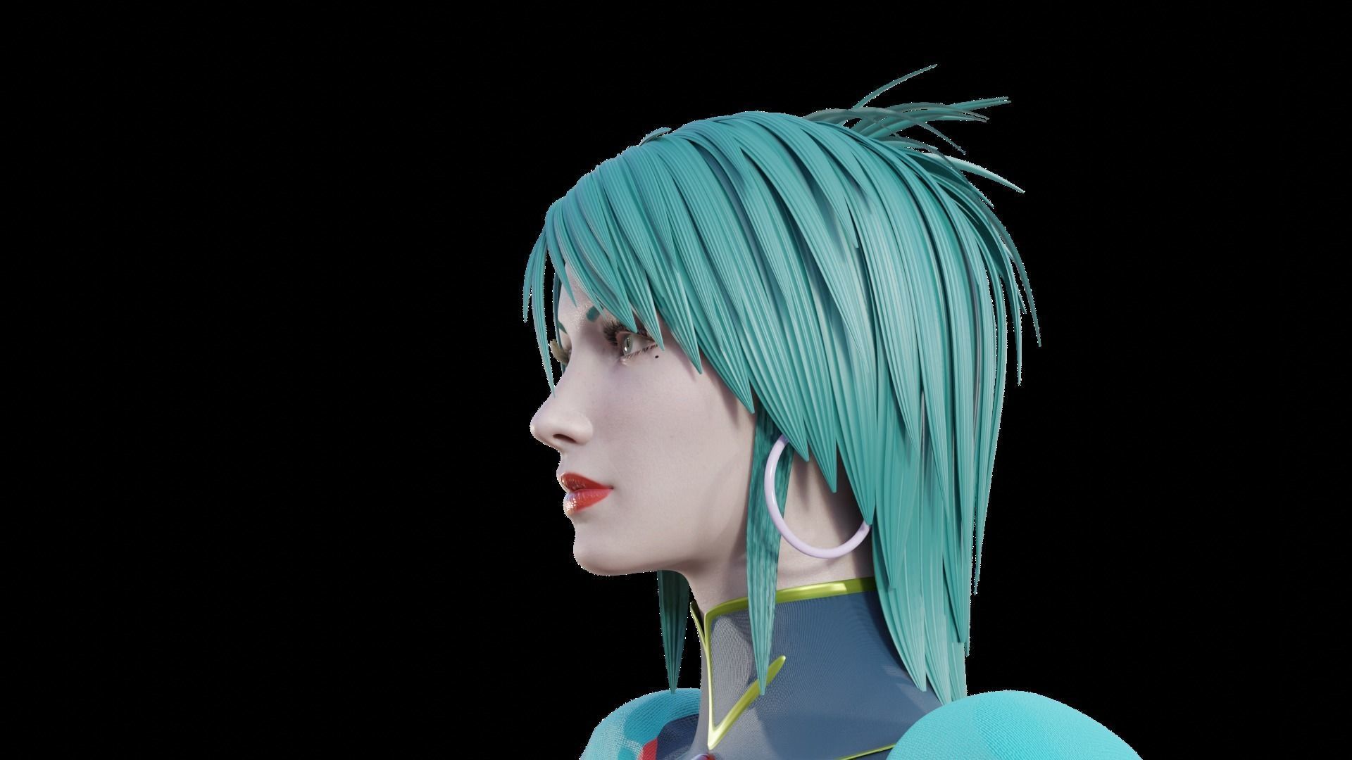 Angle girl kneeling Low-poly 3D model_3