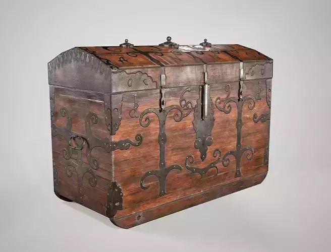 Antique Medieval Chest - Wooden Treasure Trunk with Ornaments Low-poly 3D model