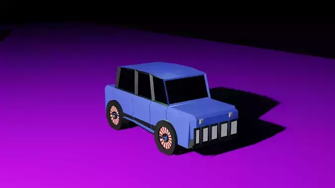 Low Poly Stylized Bleu Car 3D Model 
