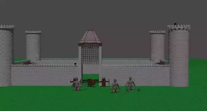 medieval castle and 3 characters  pack