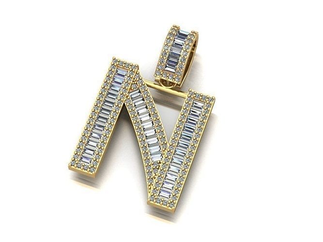 Baguette Diamond Letter Necklace 3D print model