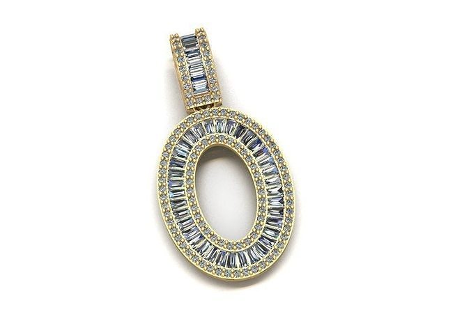 Baguette Diamond Letter Necklace 3D print model