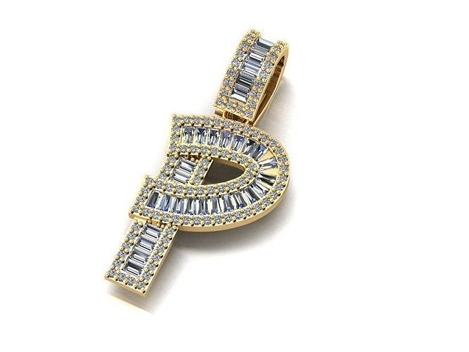 Baguette Diamond Letter Necklace 3D print model