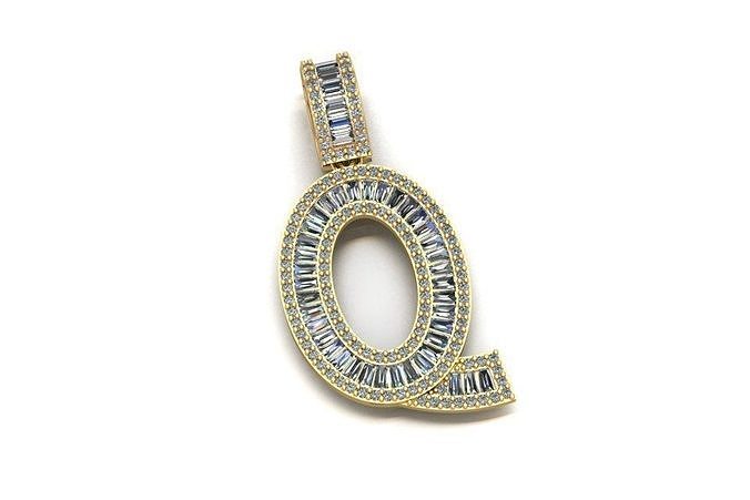 Baguette Diamond Letter Necklace 3D print model
