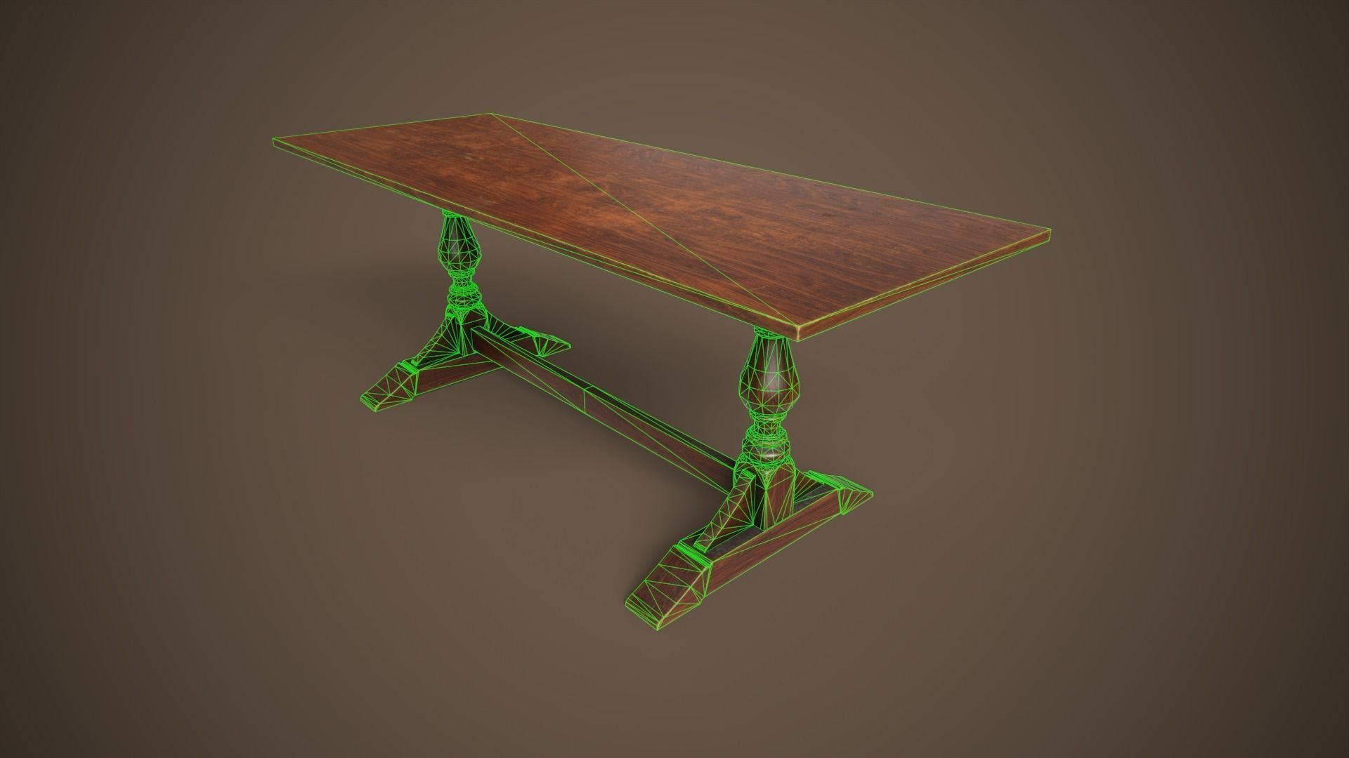Vintage furniture table and chairs Low-poly 3D model_27