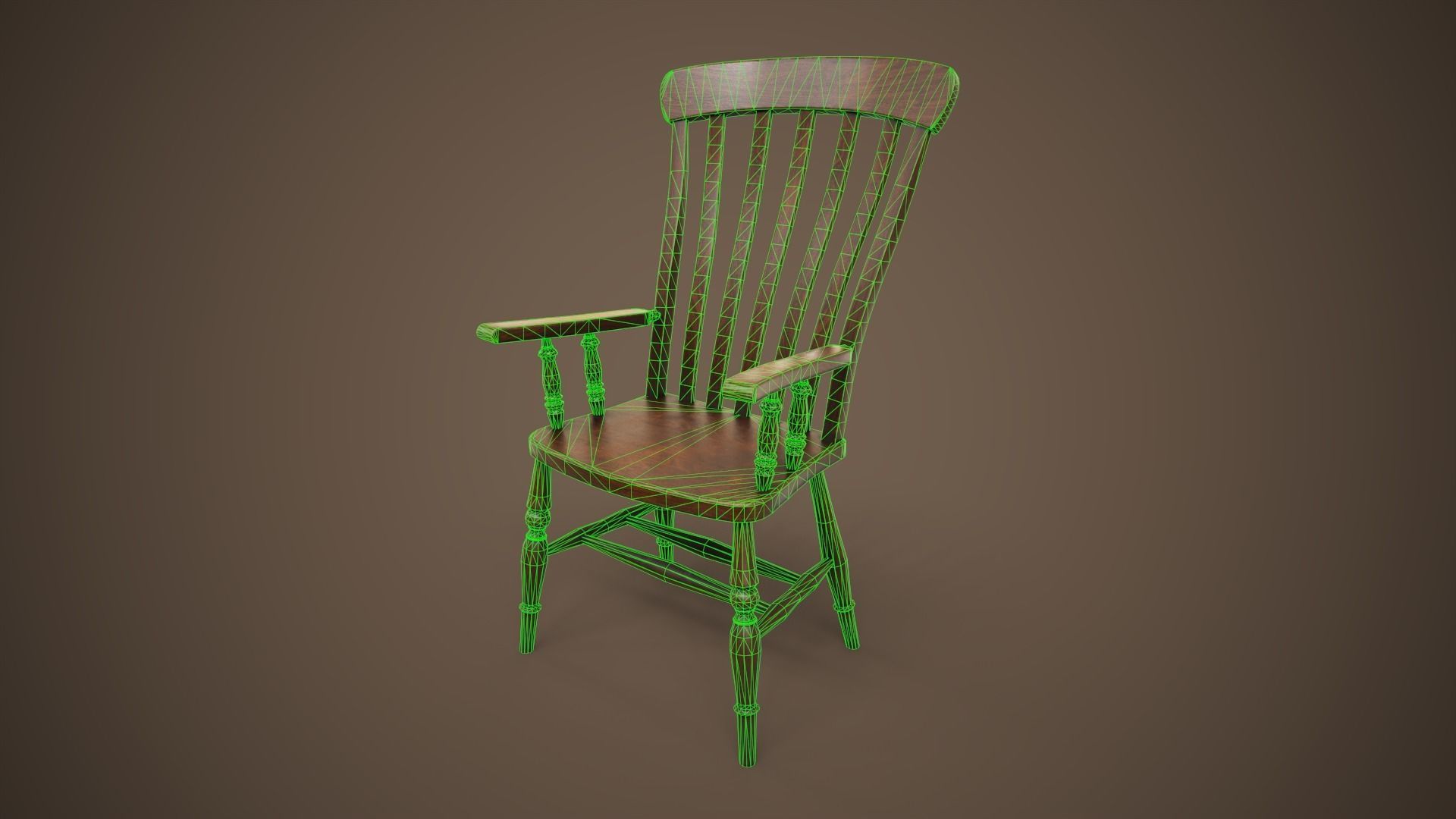 Vintage furniture table and chairs Low-poly 3D model_11