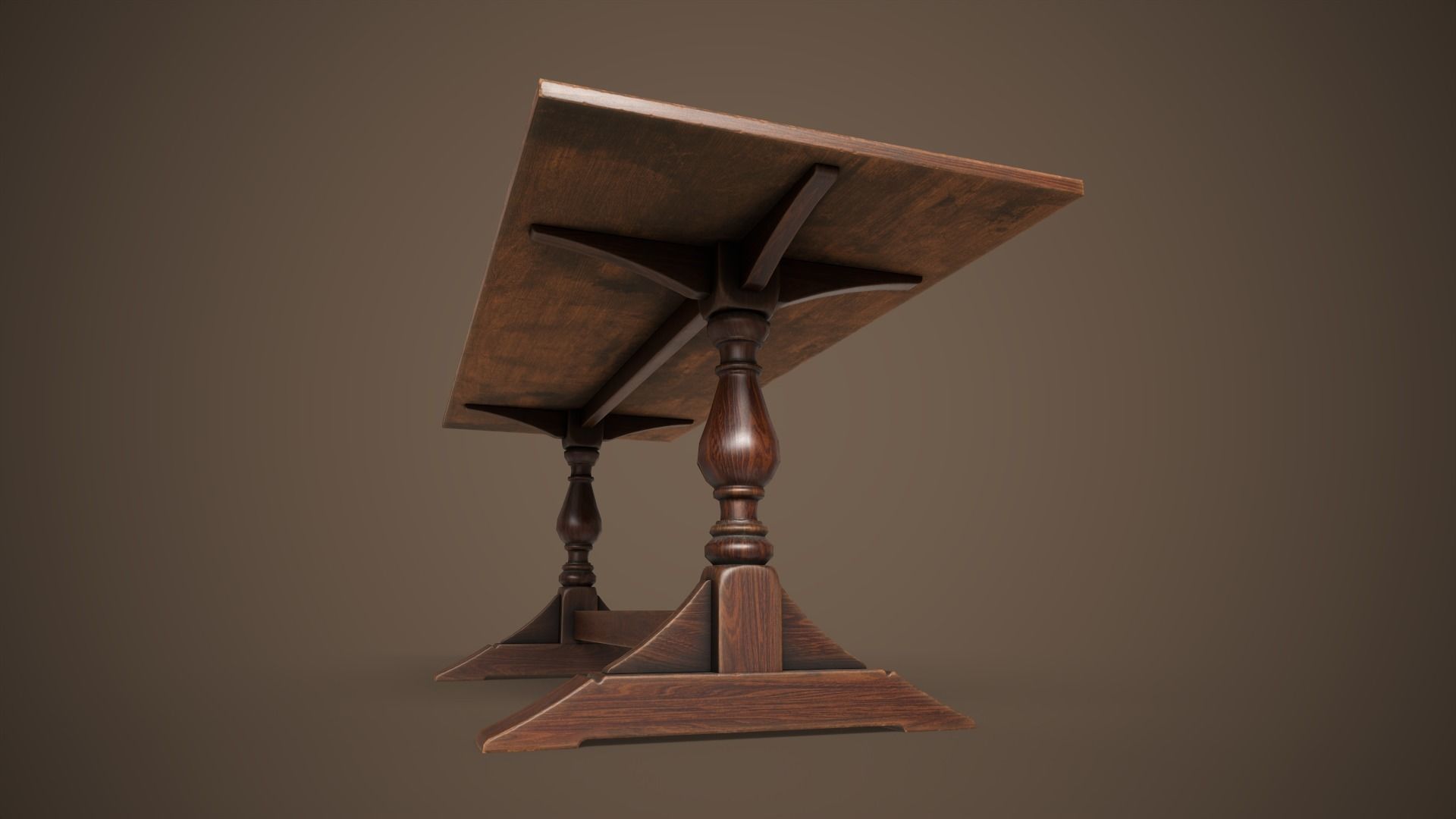 Vintage furniture table and chairs Low-poly 3D model_26