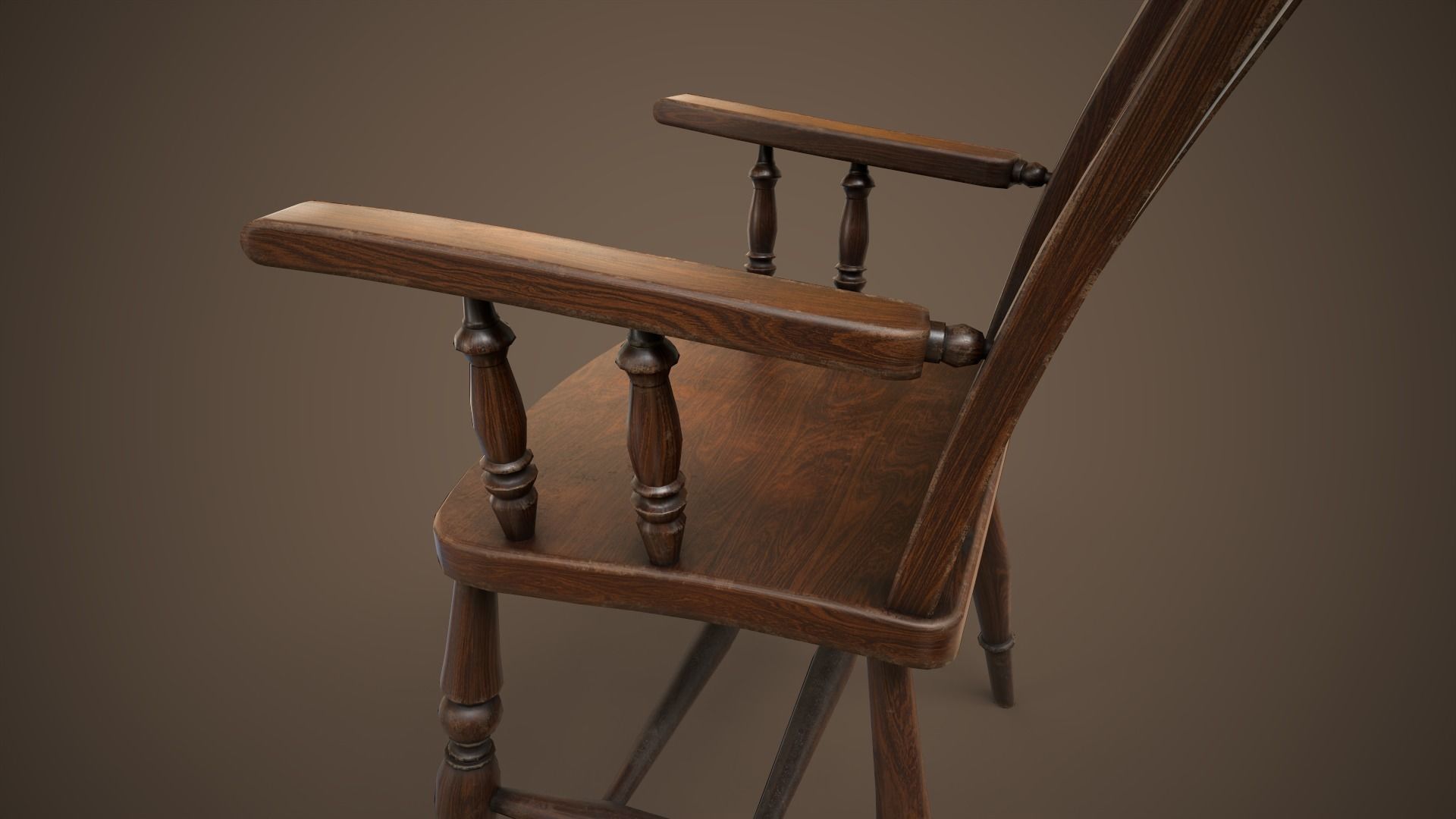 Vintage furniture table and chairs Low-poly 3D model_10