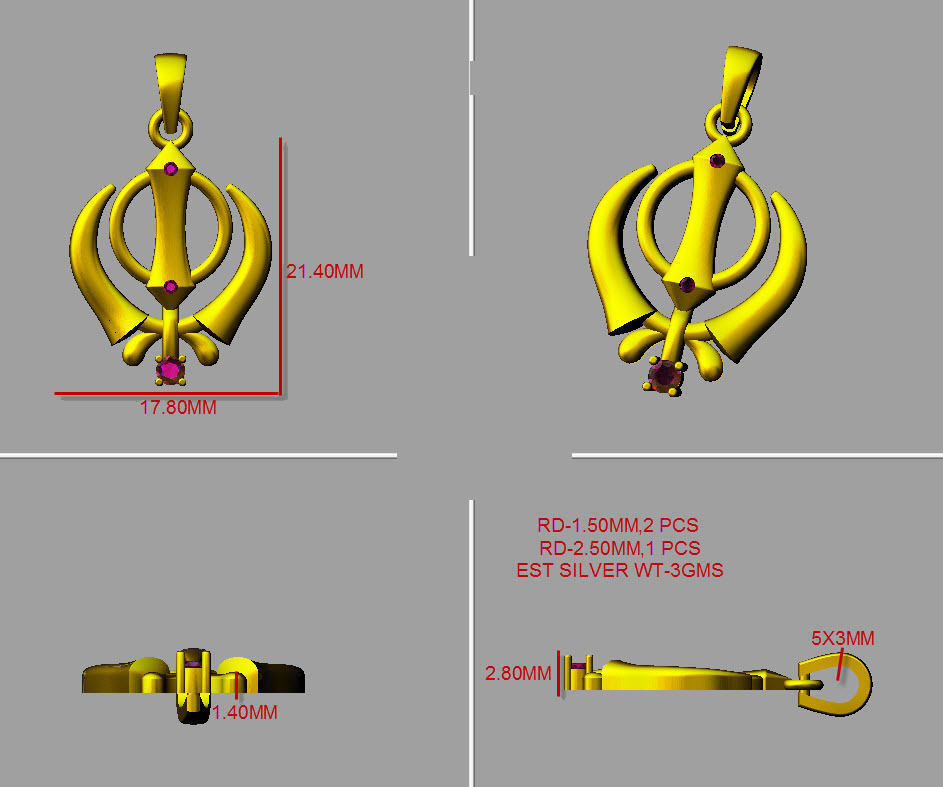 khanda pendant 3D print model_5