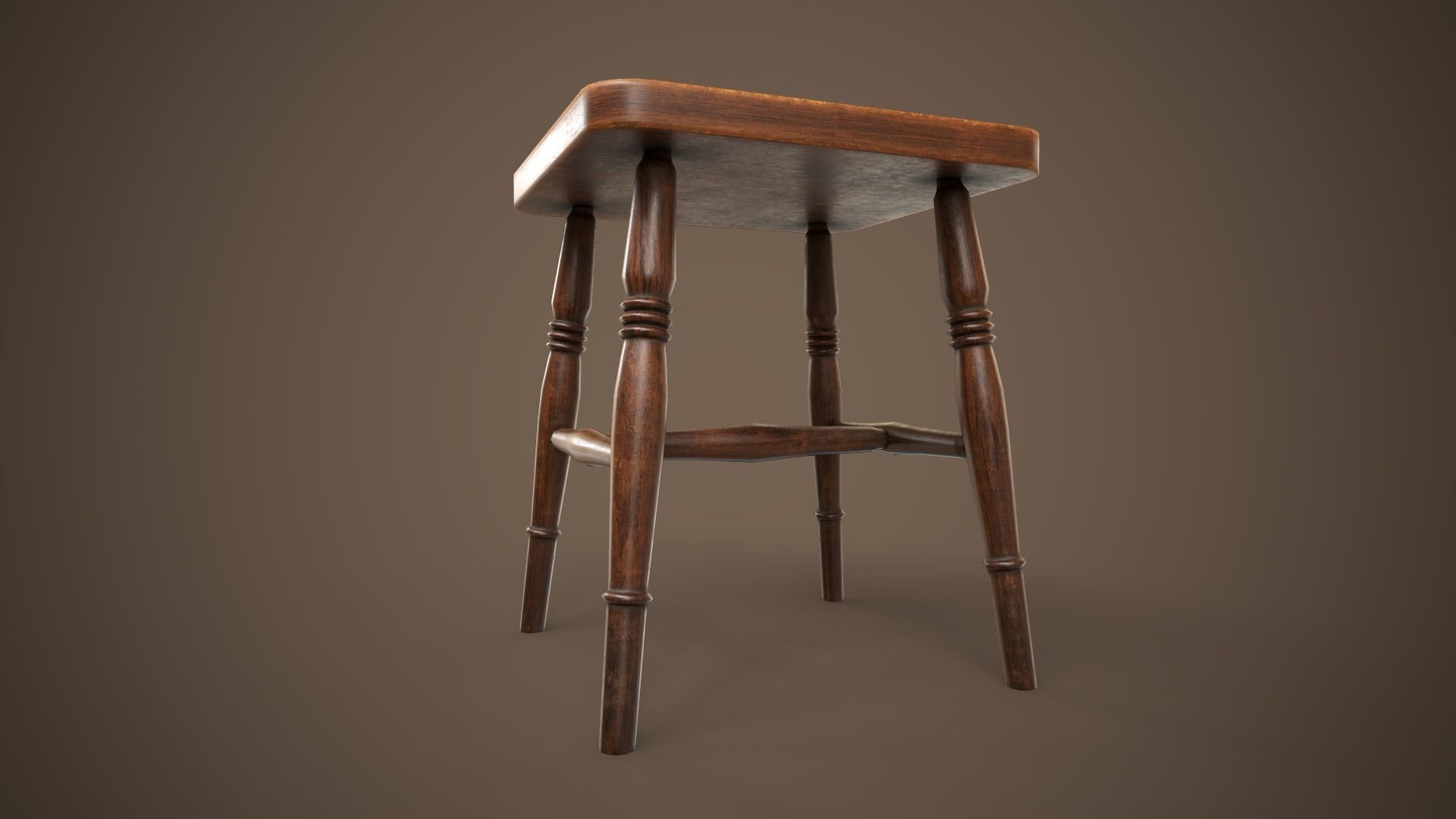 Vintage furniture table chair and stool Low-poly 3D model_11
