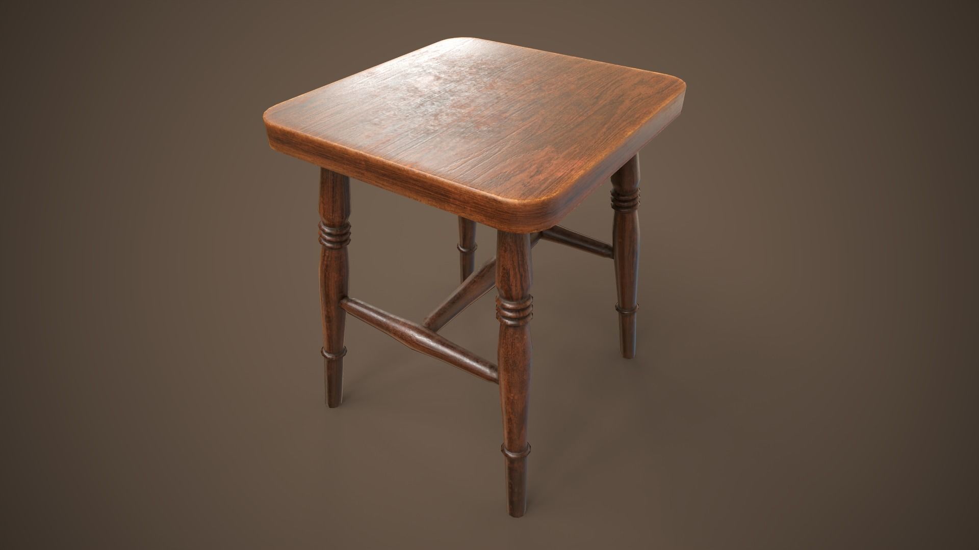 Vintage furniture table chair and stool Low-poly 3D model_14