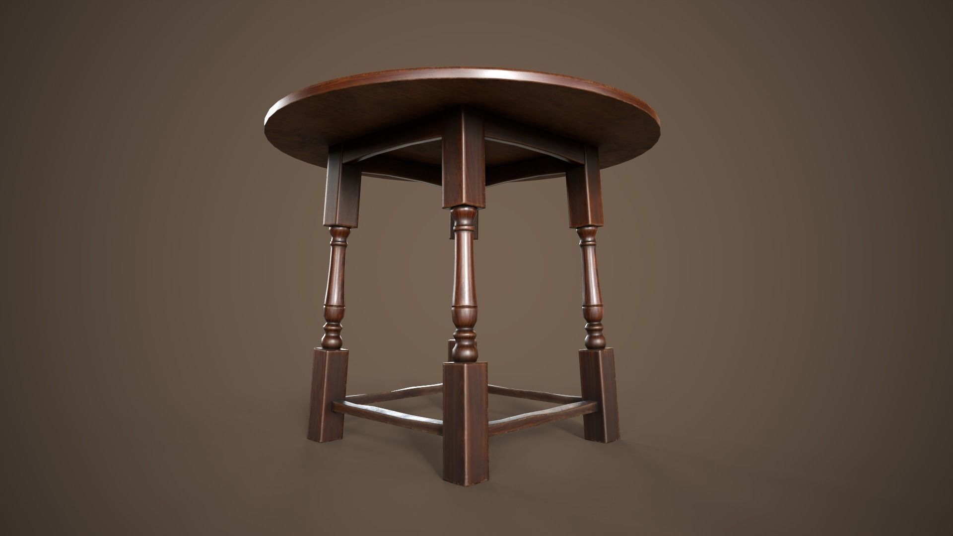 Vintage furniture table chair and stool Low-poly 3D model_16