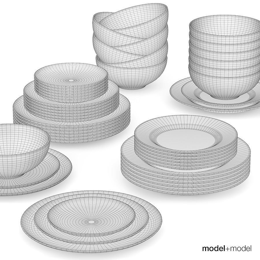Set of round plates 3D model_11