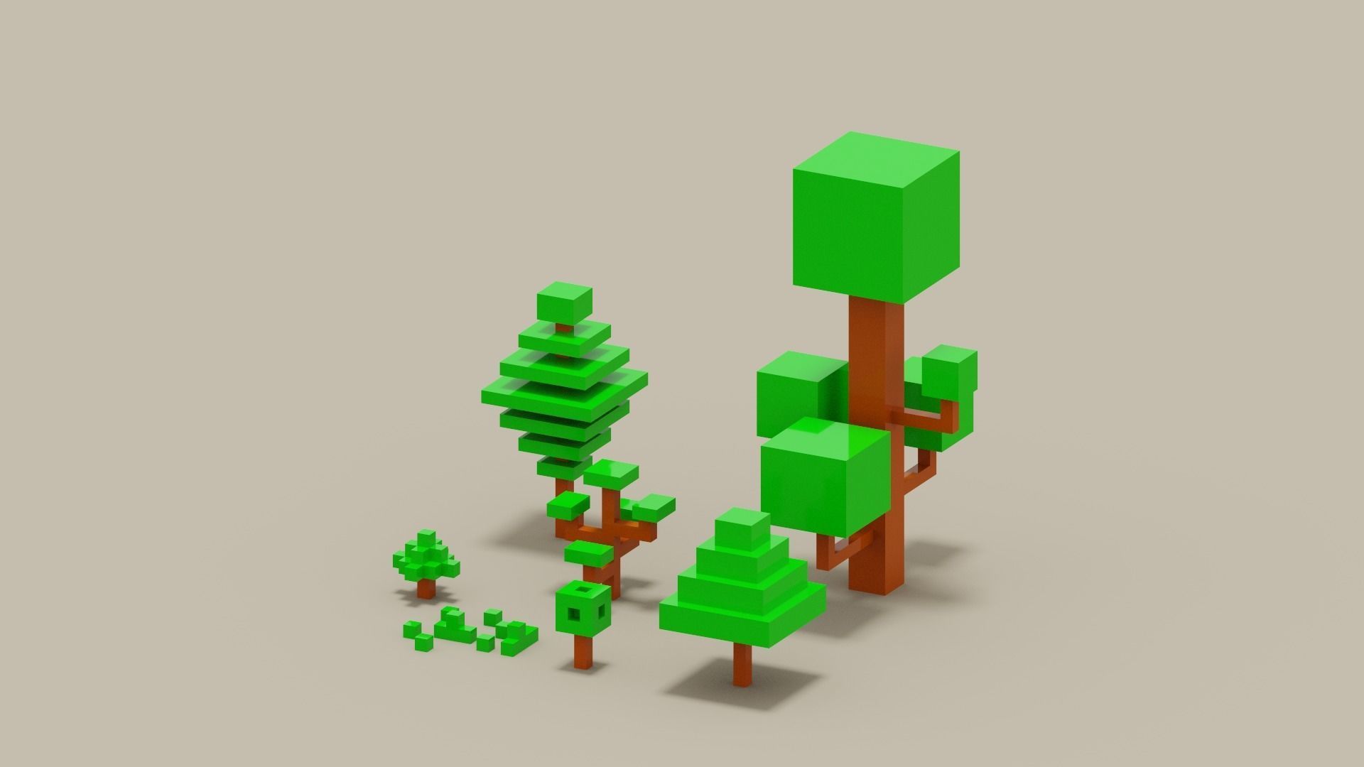 Isometric 3d Tree Set Low-poly 3D model_1