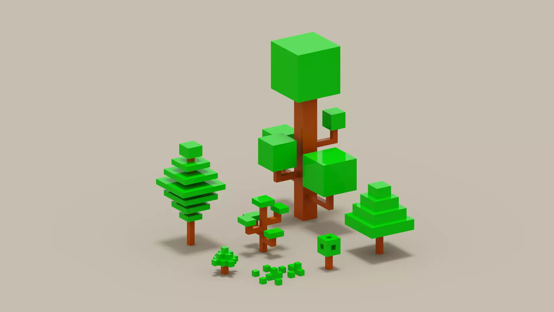 Isometric 3d Tree Set Low-poly 3D model_0