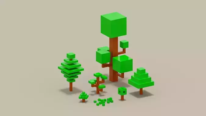 Isometric 3d Tree Set Low-poly 3D model