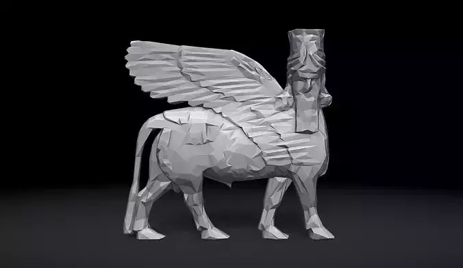 Assyrian Human headed winged bull Triangulated Stylized 3D print model