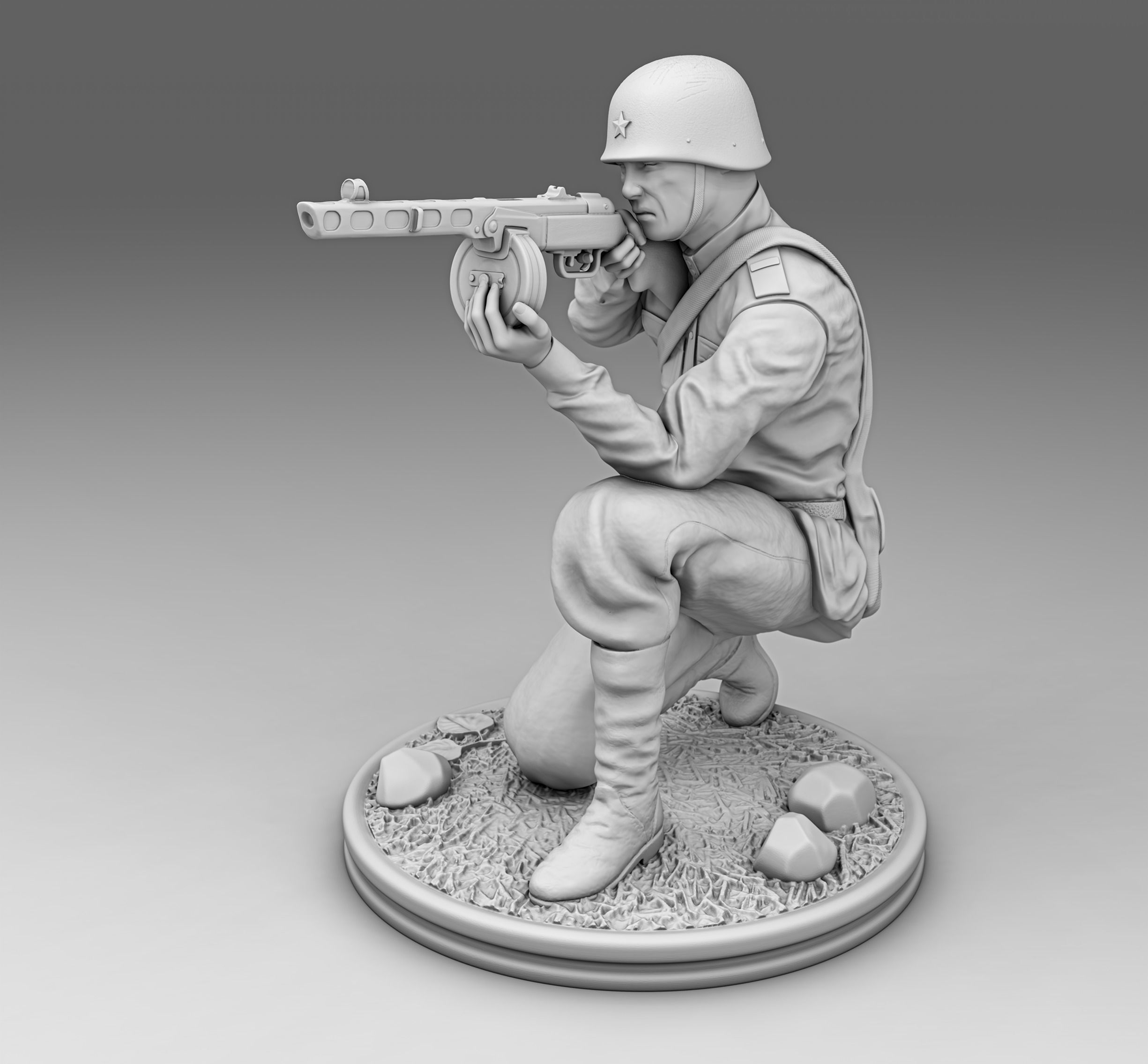 Soldier with Shpagin submachine gun  3D print model_1