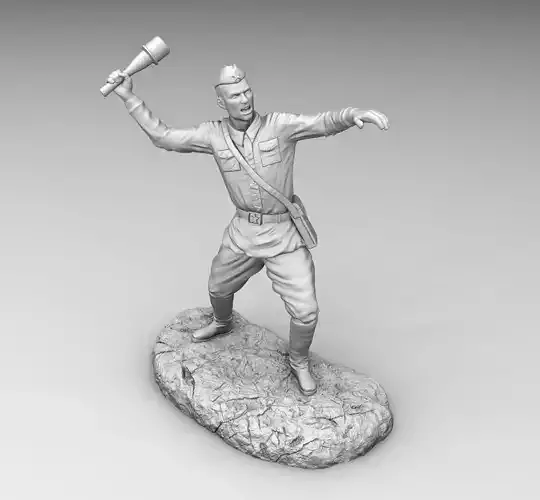A soldier throws a grenade 3D print model