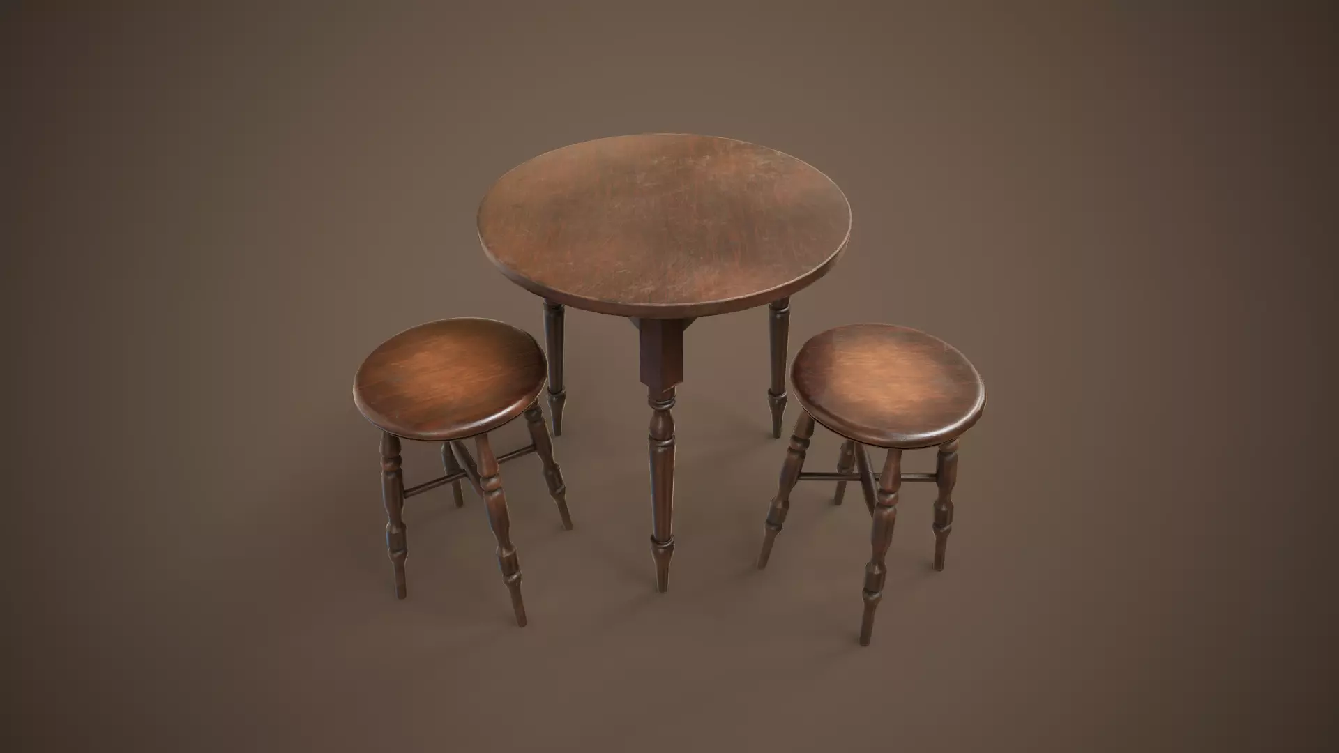 Bar table and stool Low-poly 3D model_0