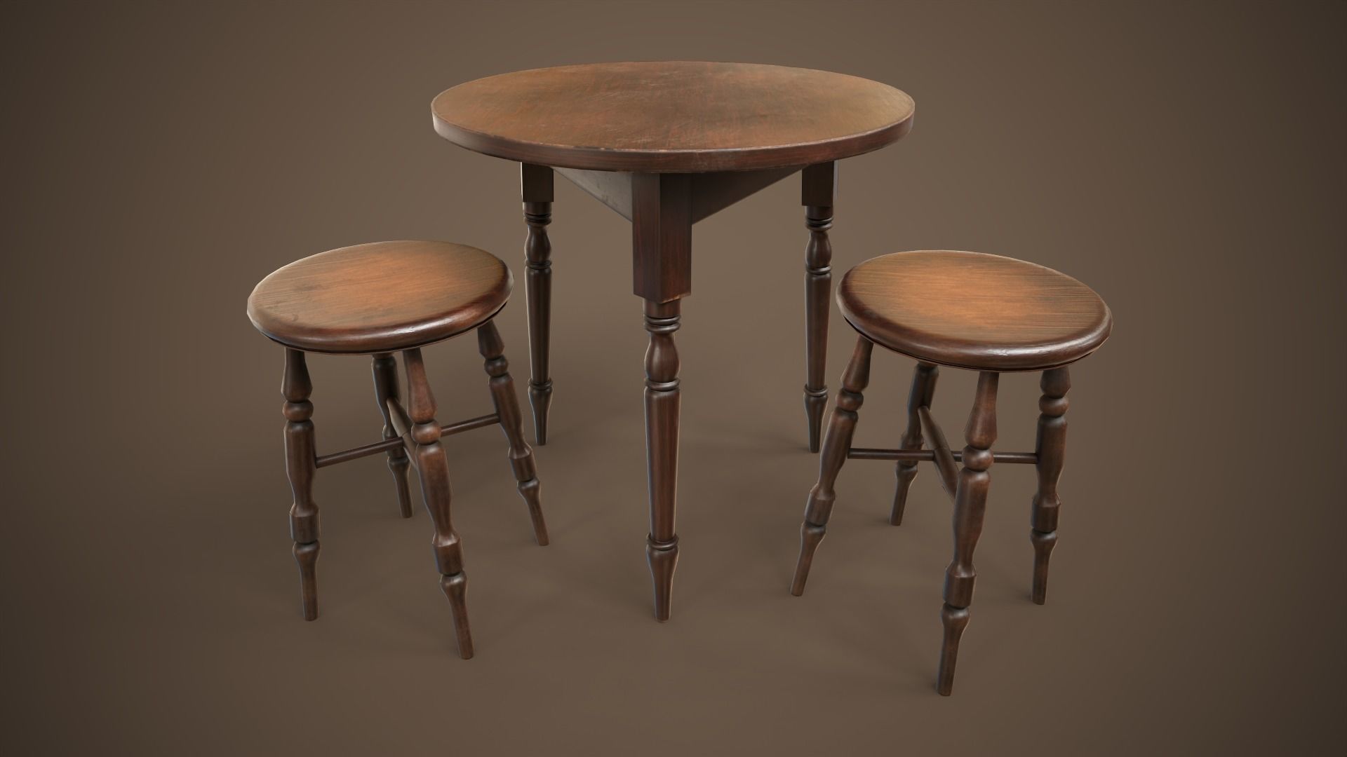 Bar table and stool Low-poly 3D model_1