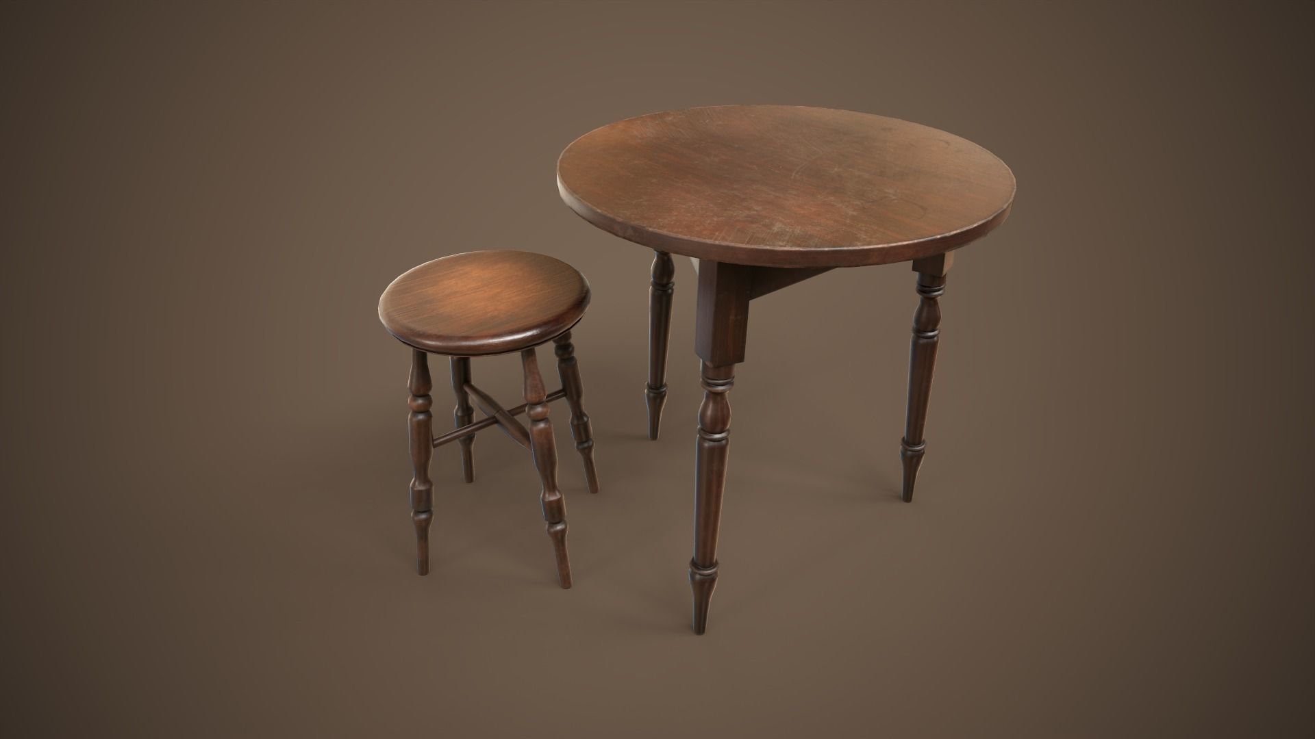 Bar table and stool Low-poly 3D model_2
