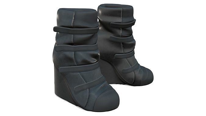 Cyberpunk Velcro Wraps Wedge Heels Futuristic Ankle Boots Low-poly 3D model
