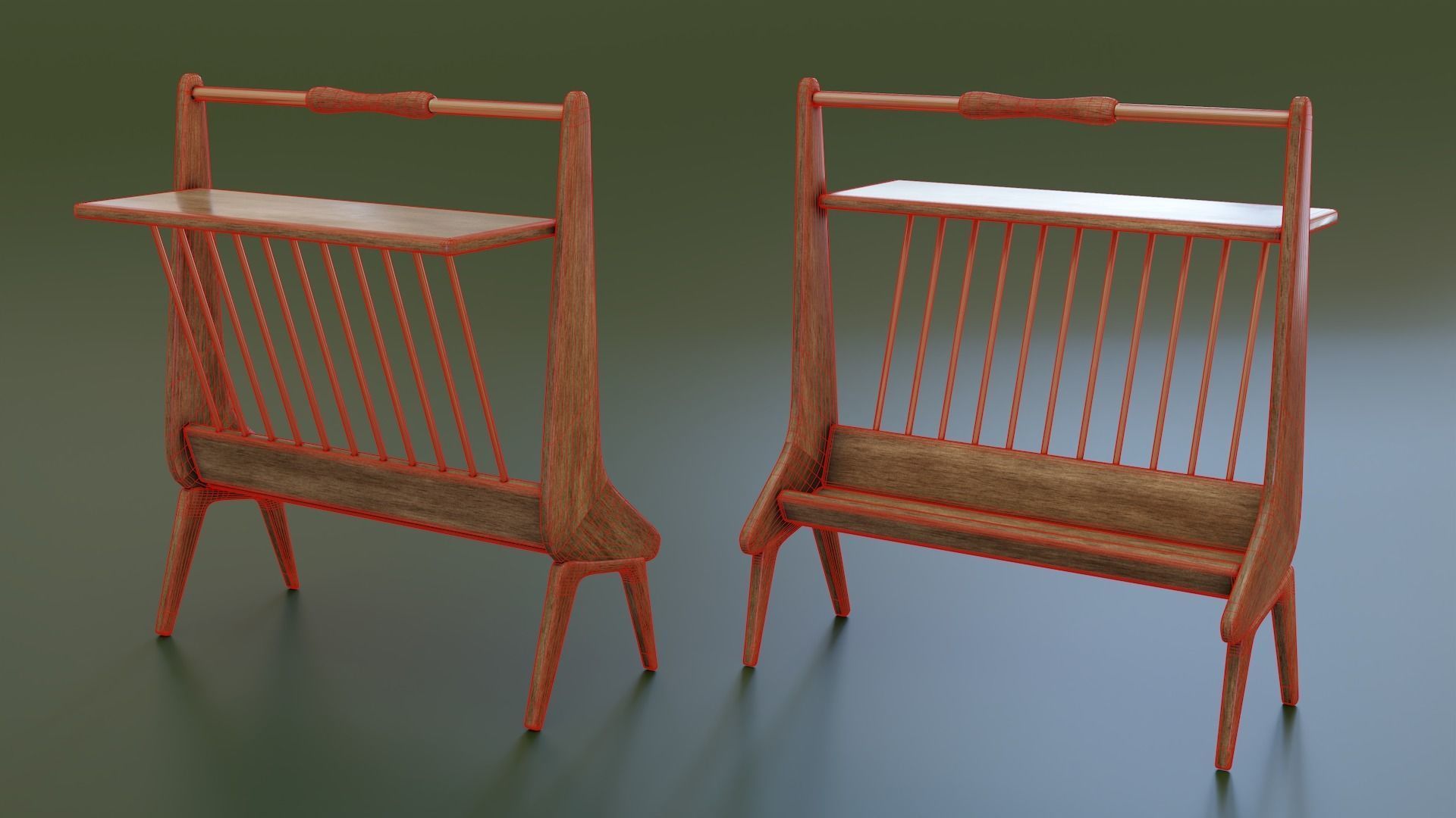 Mid-Century Magazine Rack Low-poly 3D model_6