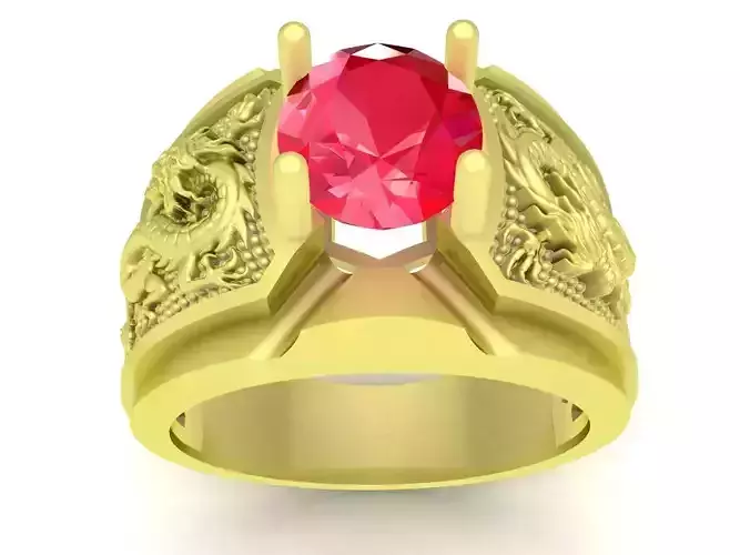 luxury oval diamond  men ring with china dragon 3756