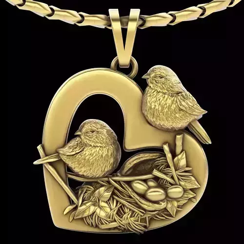 Heart bird pendant  gold jewelry printable 3D model