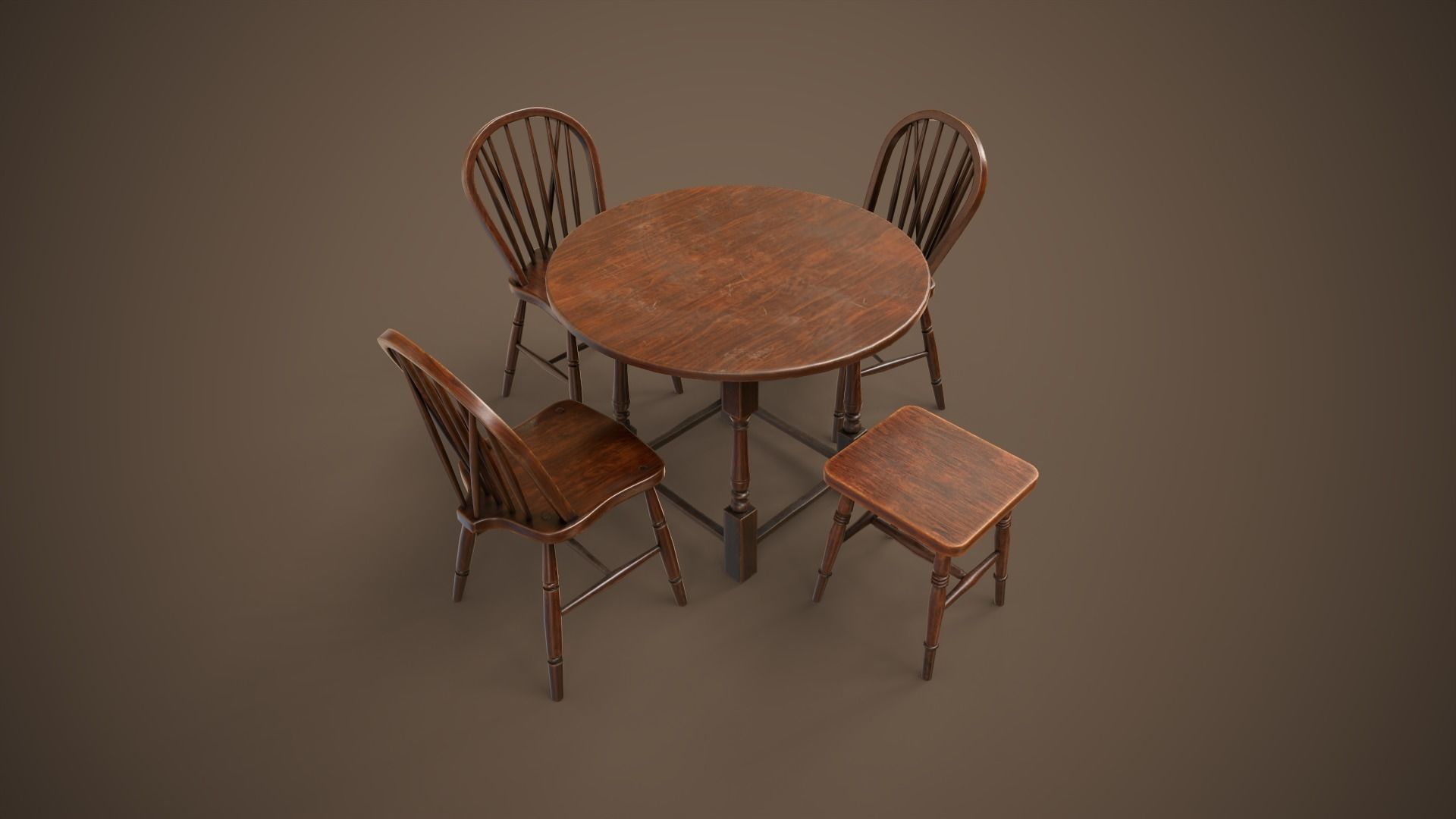 Set of vintage tables and chairs 3D Model Collection_3