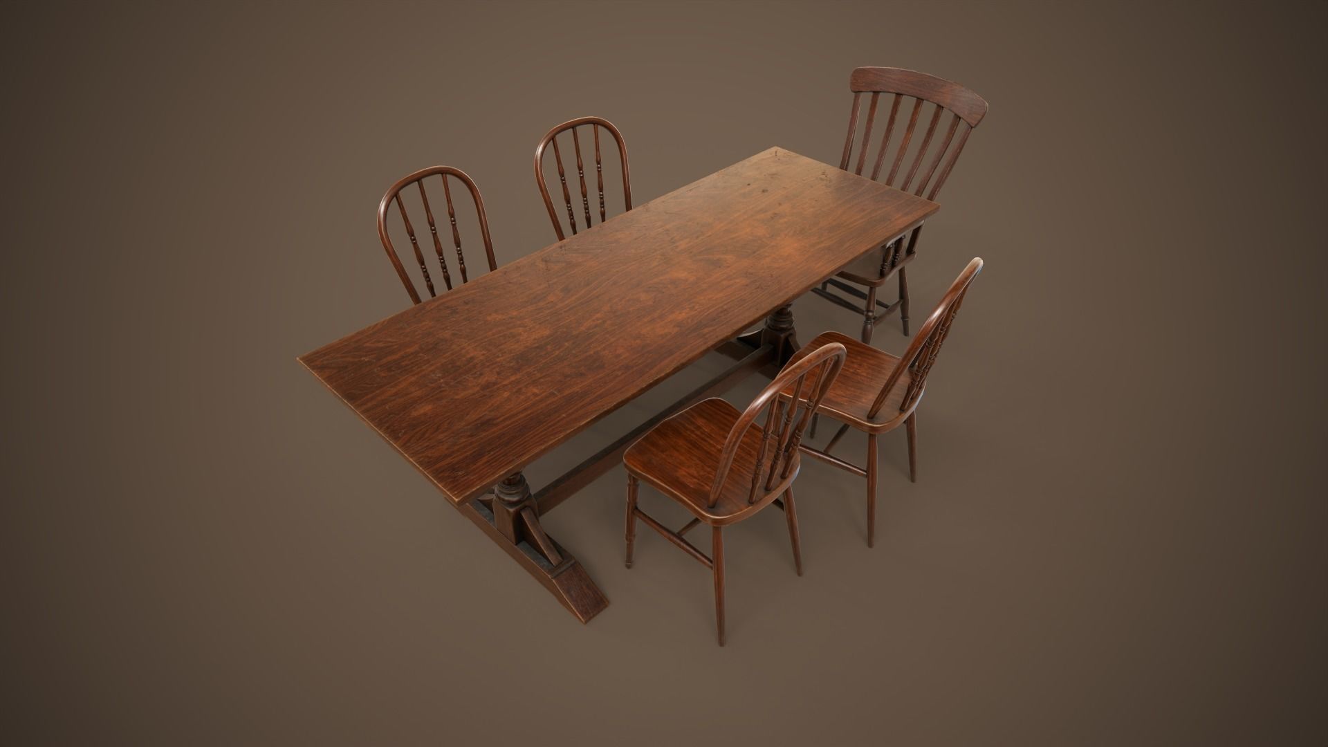 Set of vintage tables and chairs 3D Model Collection_4